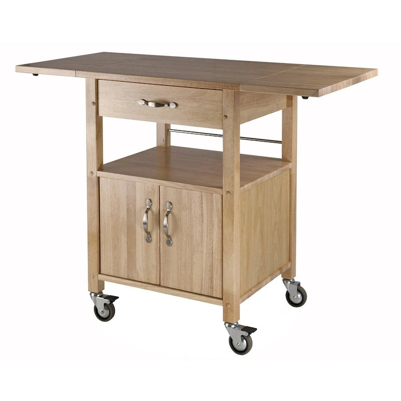 Kitchen Cart with Drop Leaf, Natural - 43.27 x 20.16 x 33.27 inches