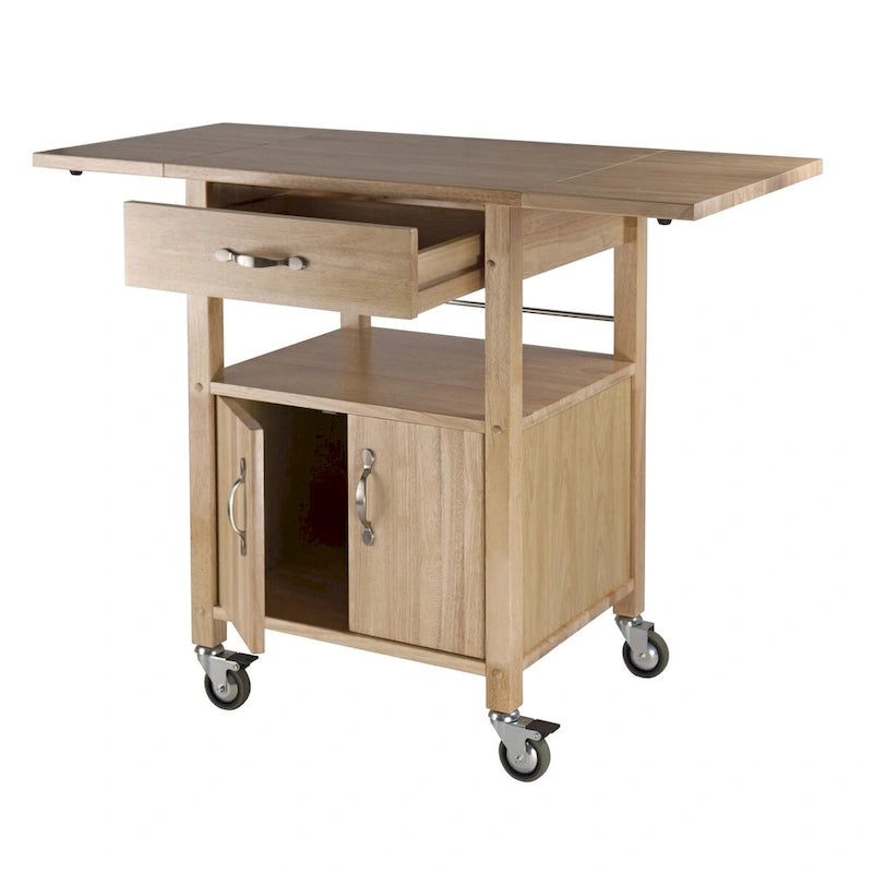 Kitchen Cart with Drop Leaf, Natural - 43.27 x 20.16 x 33.27 inches