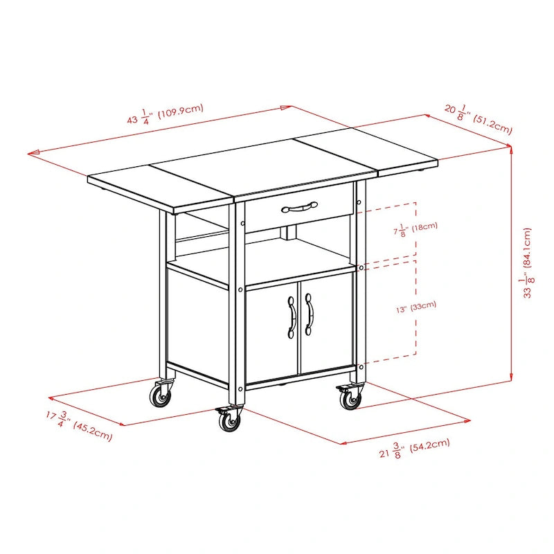 Kitchen Cart with Drop Leaf, Natural - 43.27 x 20.16 x 33.27 inches