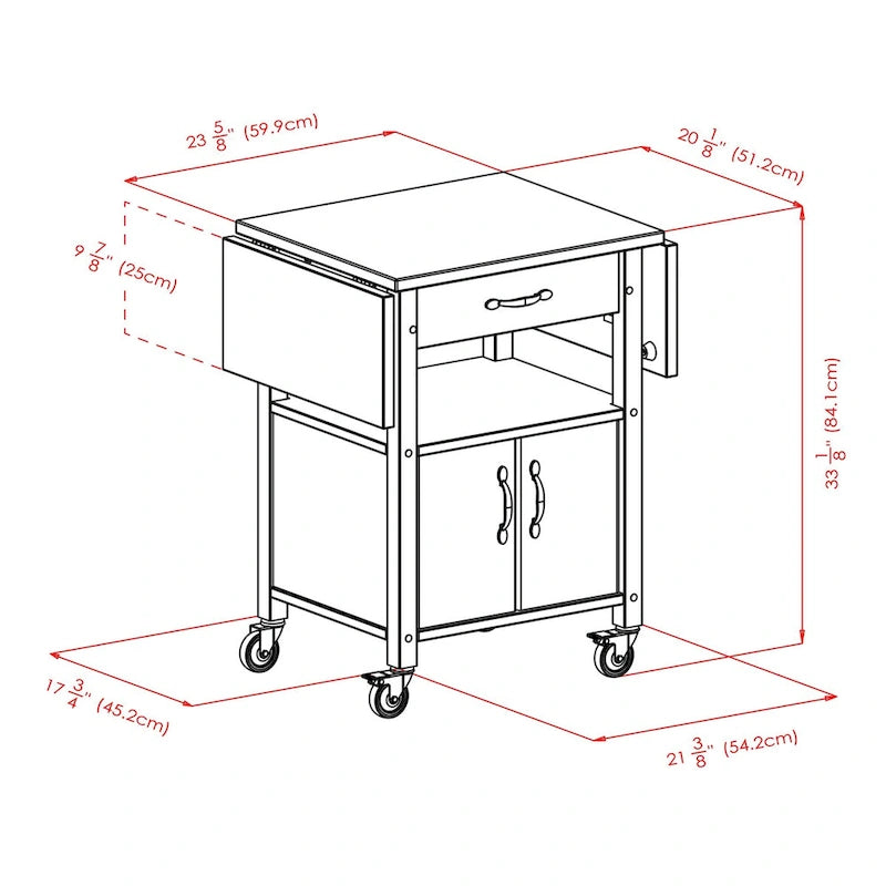 Kitchen Cart with Drop Leaf, Natural - 43.27 x 20.16 x 33.27 inches