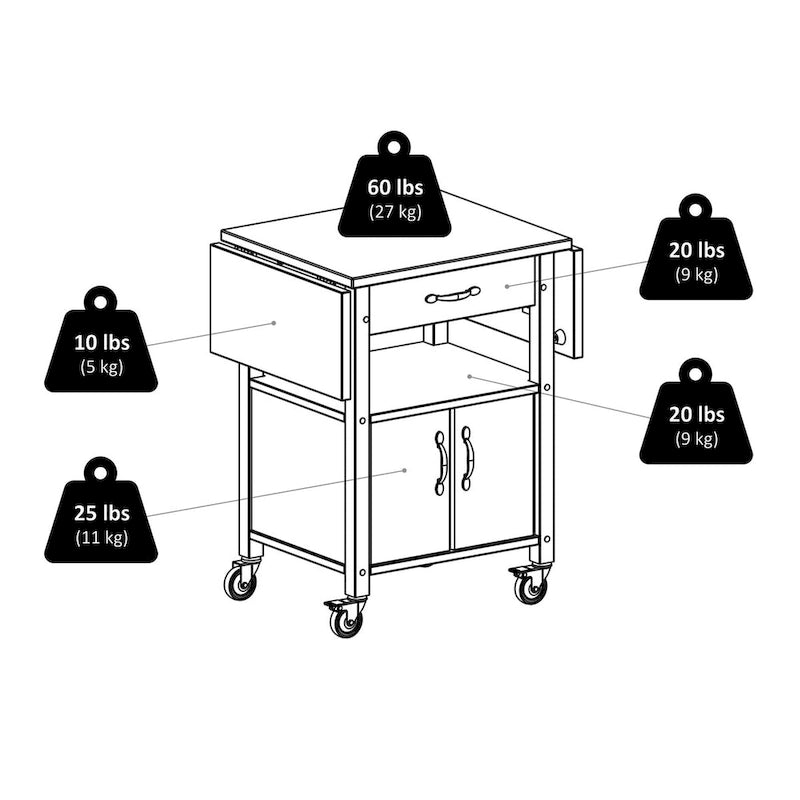 Kitchen Cart with Drop Leaf, Natural - 43.27 x 20.16 x 33.27 inches