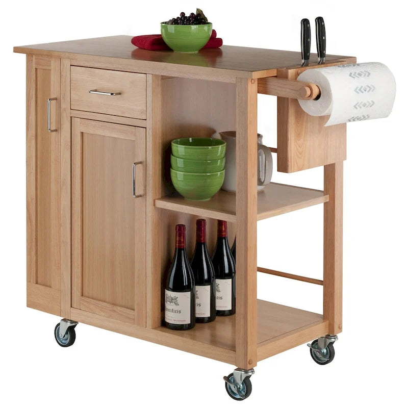 Utility Kitchen Cart, Natural - 42.52 x 18.98 x 35.63 inches