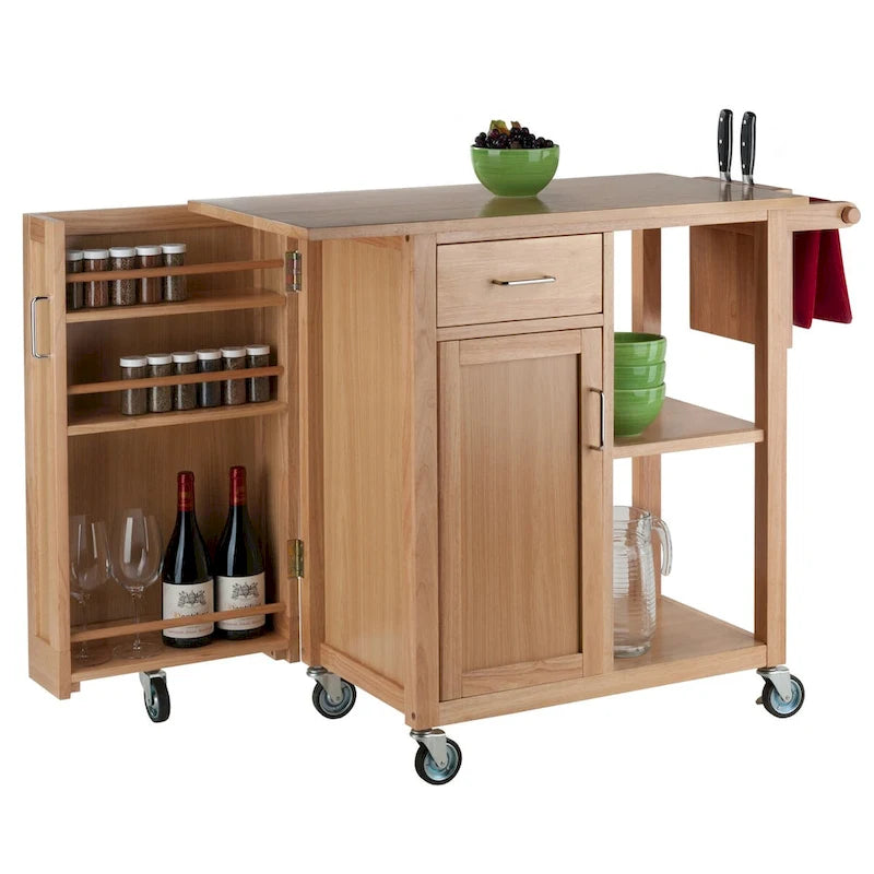 Utility Kitchen Cart, Natural - 42.52 x 18.98 x 35.63 inches