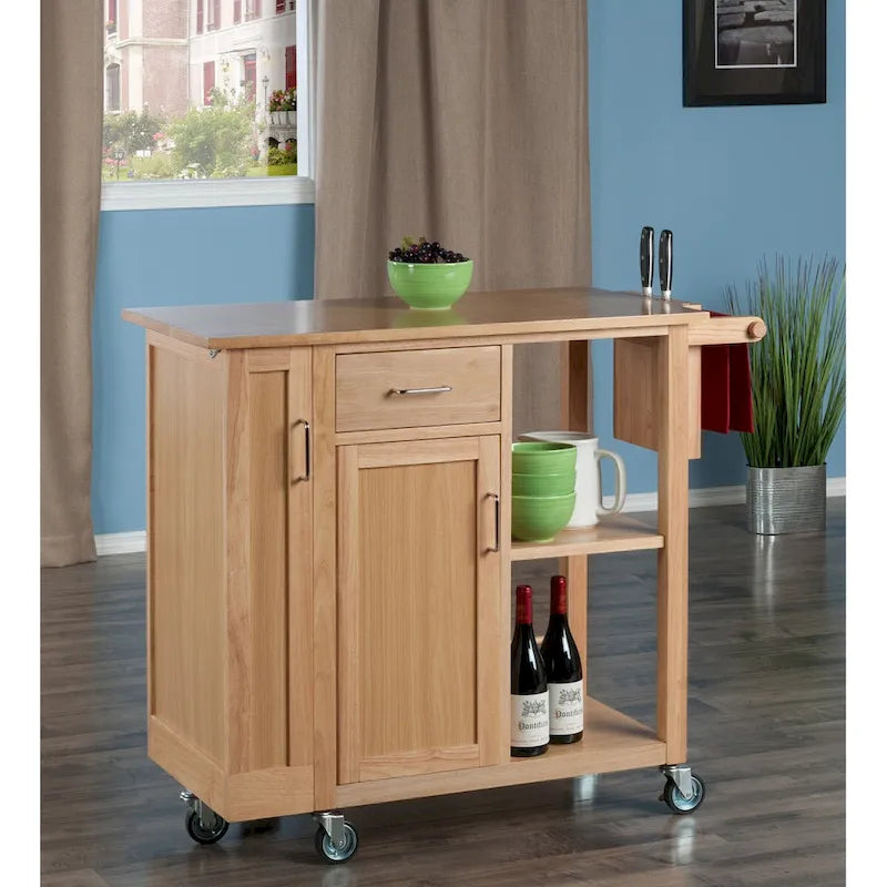 Utility Kitchen Cart, Natural - 42.52 x 18.98 x 35.63 inches