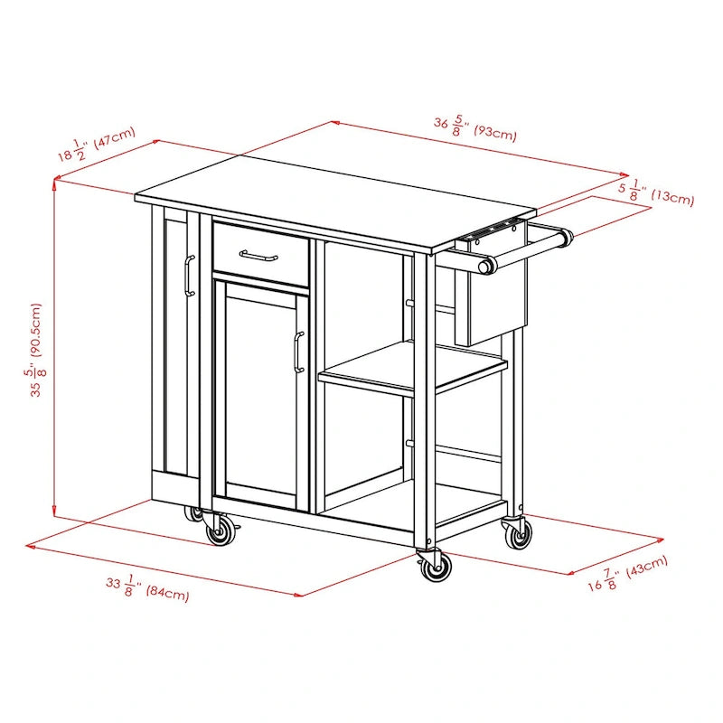 Utility Kitchen Cart, Natural - 42.52 x 18.98 x 35.63 inches