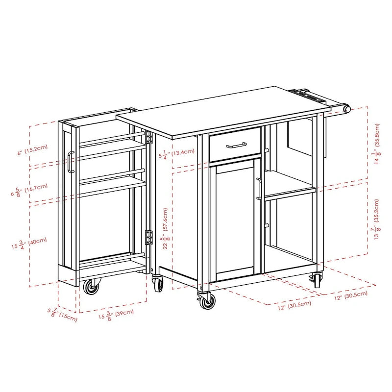Utility Kitchen Cart, Natural - 42.52 x 18.98 x 35.63 inches