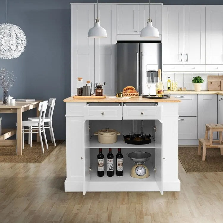 Kitchen Island with Drop Leaf, Storage Drawers & Adjustable Shelves - 47 x 36 x 36"