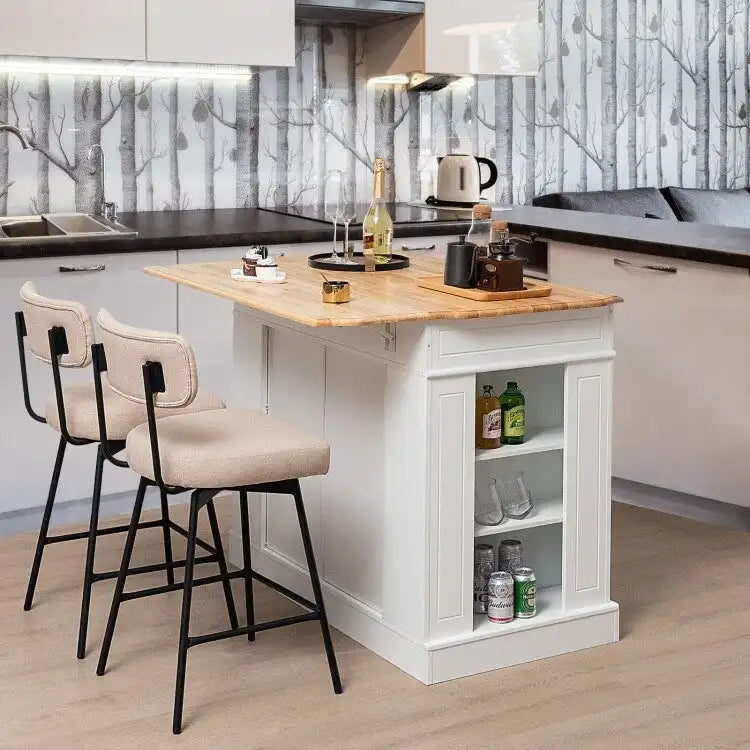 Kitchen Island with Drop Leaf, Storage Drawers & Adjustable Shelves - 47 x 36 x 36"