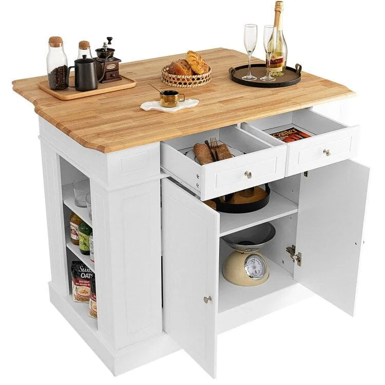 Kitchen Island with Drop Leaf, Storage Drawers & Adjustable Shelves - 47 x 36 x 36"