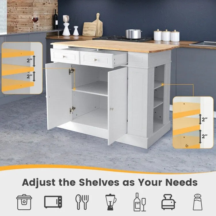 Kitchen Island with Drop Leaf, Storage Drawers & Adjustable Shelves - 47 x 36 x 36"