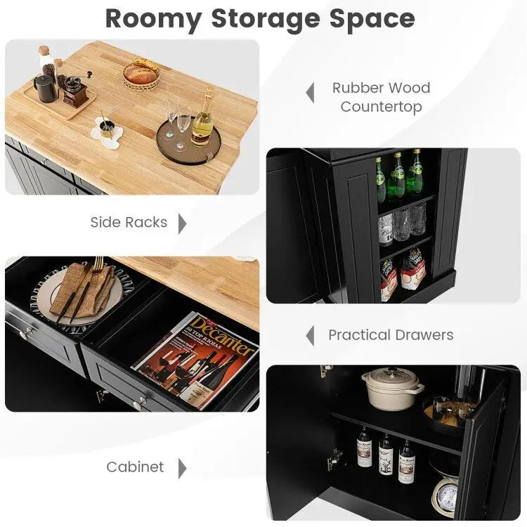 Kitchen Island with Drop Leaf, Storage Drawers & Adjustable Shelves - 47 x 36 x 36"