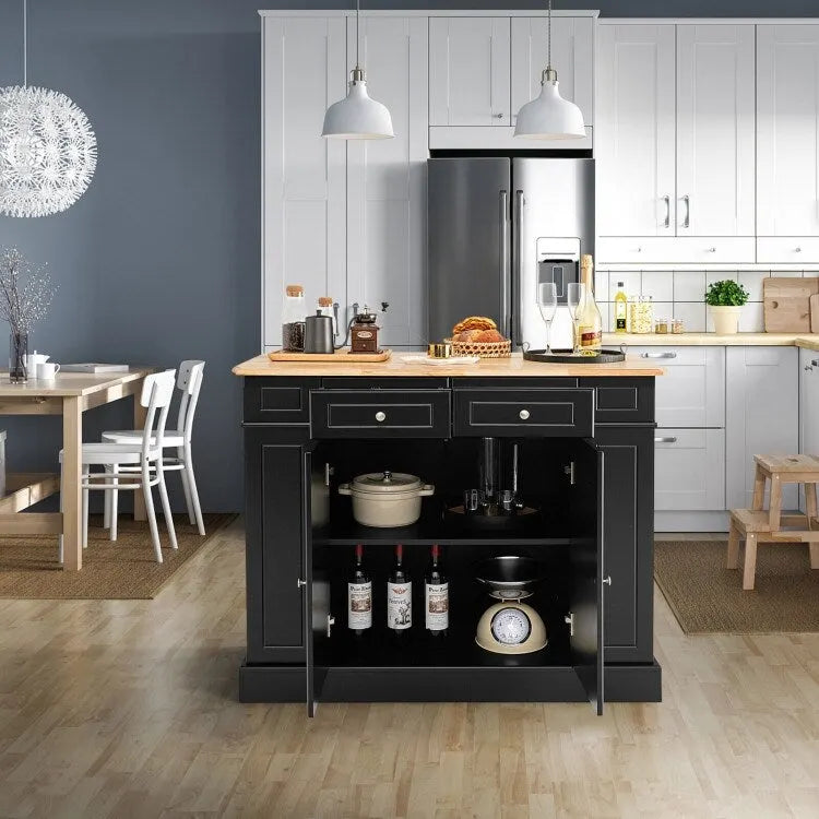 Kitchen Island with Drop Leaf, Storage Drawers & Adjustable Shelves - 47 x 36 x 36"