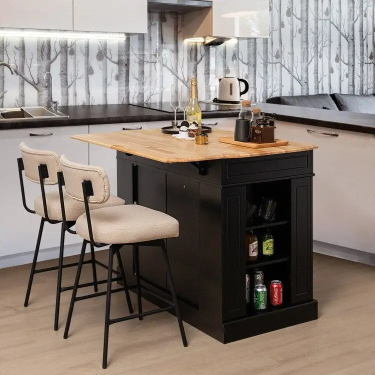 Kitchen Island with Drop Leaf, Storage Drawers & Adjustable Shelves - 47 x 36 x 36"