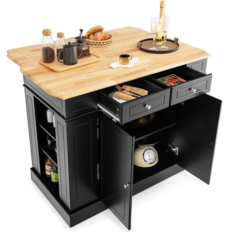 Kitchen Island with Drop Leaf, Storage Drawers & Adjustable Shelves - 47 x 36 x 36"