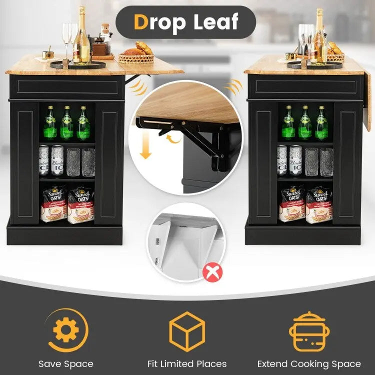 Kitchen Island with Drop Leaf, Storage Drawers & Adjustable Shelves - 47 x 36 x 36"