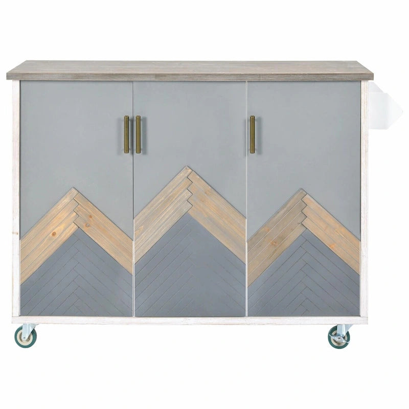47" Retro Wood Kitchen Island with Drop Leaf on Wheels, Internal Storage