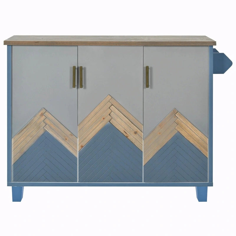 47" Retro Wood Kitchen Island with Drop Leaf on Wheels, Internal Storage
