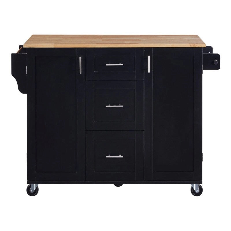 Rolling Kitchen Island Cart with Storage, 2 Slide-Out Shelves and Internal Storage Rack