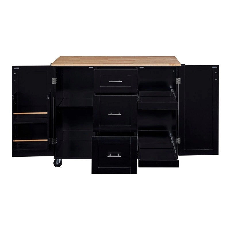 Rolling Kitchen Island Cart with Storage, 2 Slide-Out Shelves and Internal Storage Rack