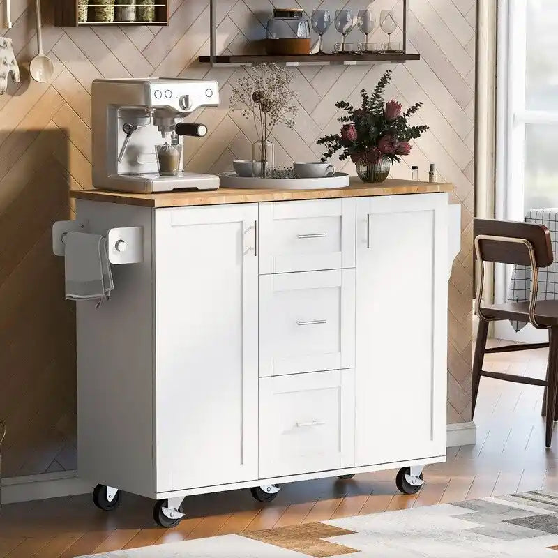 Rolling Kitchen Island Cart with Storage, 2 Slide-Out Shelves and Internal Storage Rack