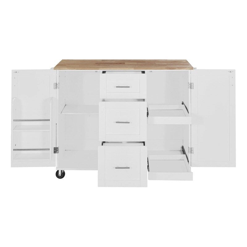 Rolling Kitchen Island Cart with Storage, 2 Slide-Out Shelves and Internal Storage Rack