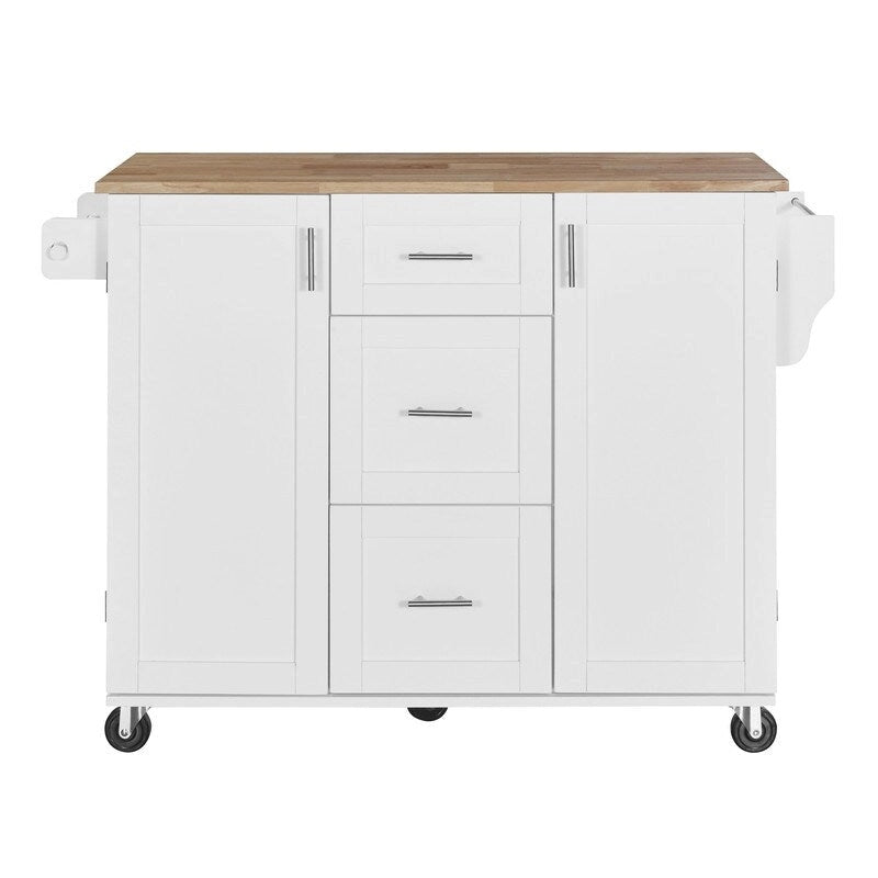 Rolling Kitchen Island Cart with Storage, 2 Slide-Out Shelves and Internal Storage Rack