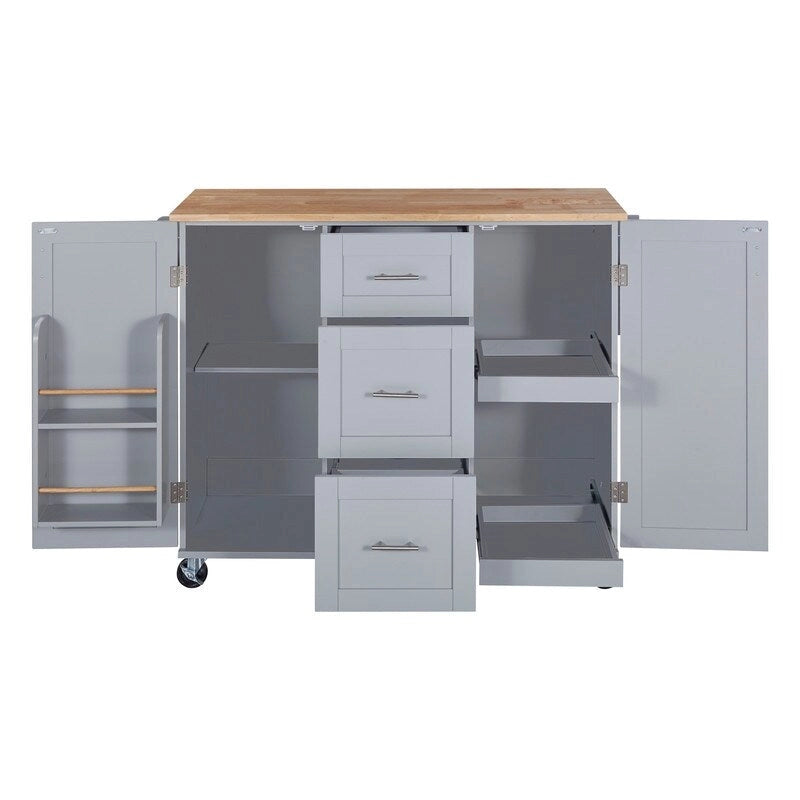 Rolling Kitchen Island Cart with Storage, 2 Slide-Out Shelves and Internal Storage Rack