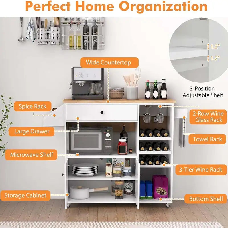Kitchen Island Cart with Drop-Leaf & Power Outlet