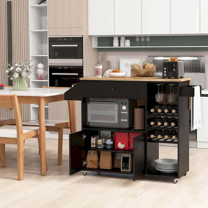 Kitchen Island Cart with Drop-Leaf & Power Outlet