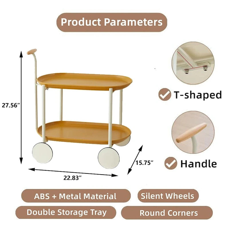 2-Tier Rolling Metal Bar Cart with Wheels