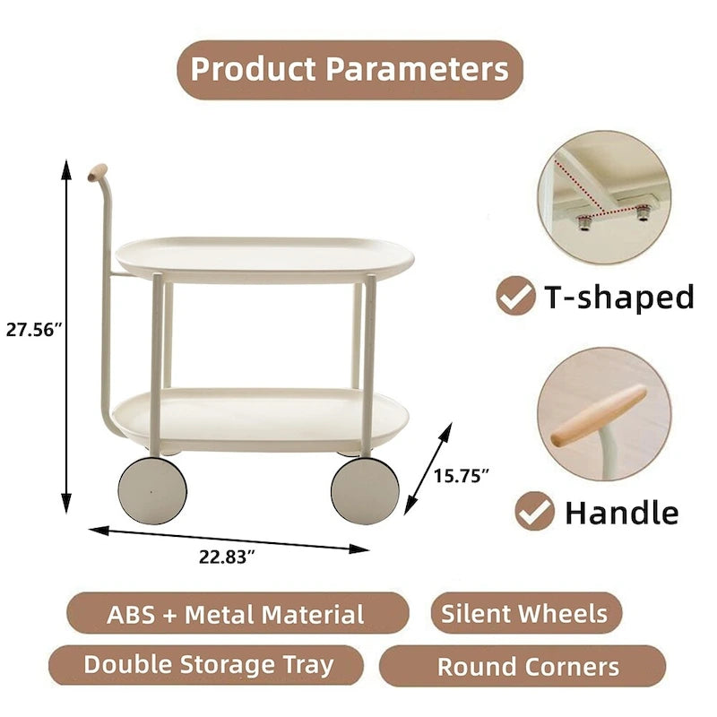 2-Tier Rolling Metal Bar Cart with Wheels