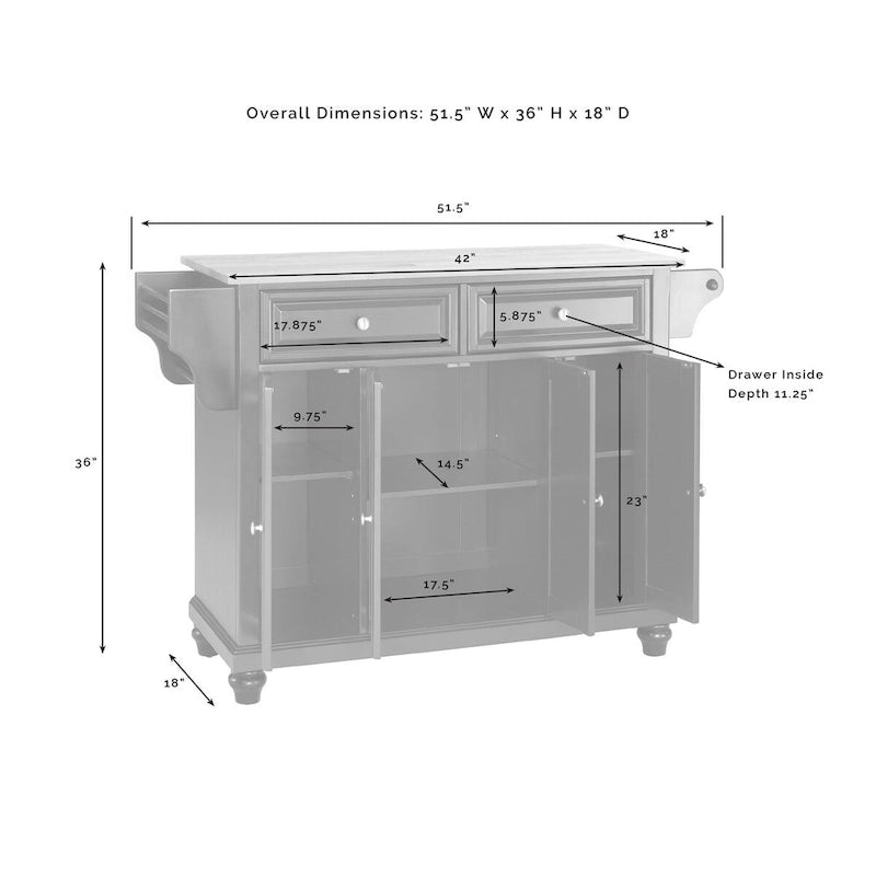Granite Top Full Size Kitchen Island/Cart - 51.5 W x 18 D x 36 H