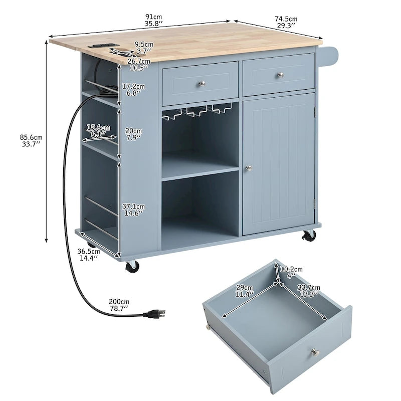 Kitchen Island Cart with Power Outlet