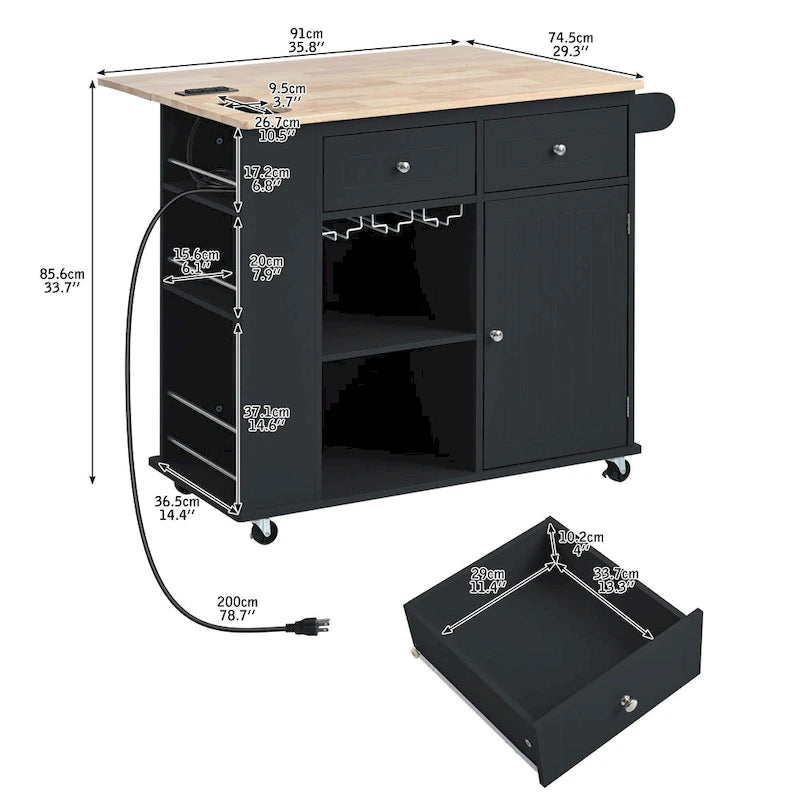Kitchen Island Cart with Power Outlet