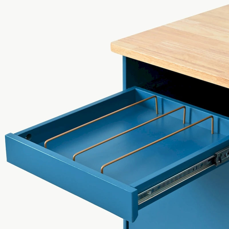 Kitchen Cart on Wheels with 2 Fluted Glass Doors and LED Light