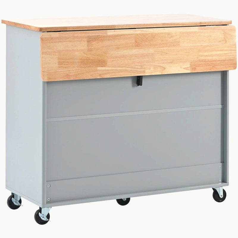 Kitchen Cart on Wheels with 2 Fluted Glass Doors and LED Light