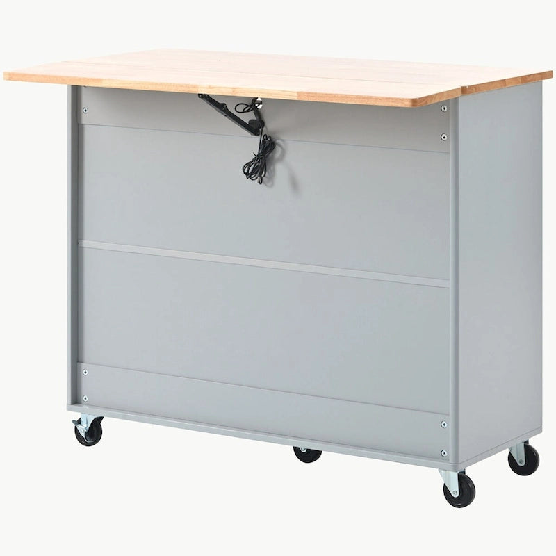 Kitchen Cart on Wheels with 2 Fluted Glass Doors and LED Light