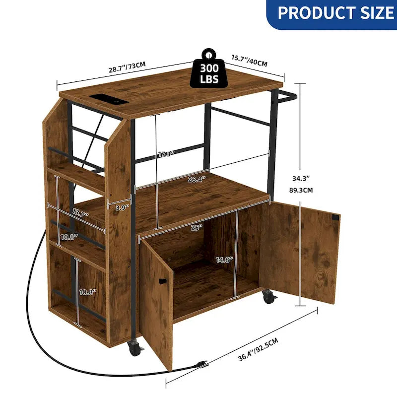Rolling Portable Kitchen Island Cart With Power Outlet And Open Shelves