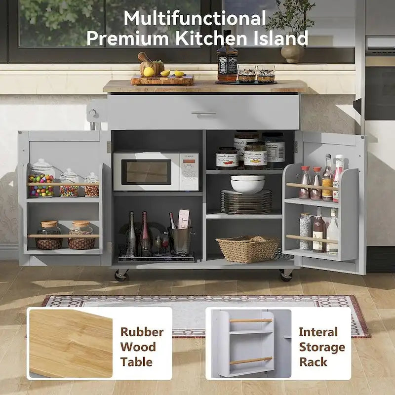 39" W Modern Rubberwood Top Kitchen Cart with Storage and Towel Racks