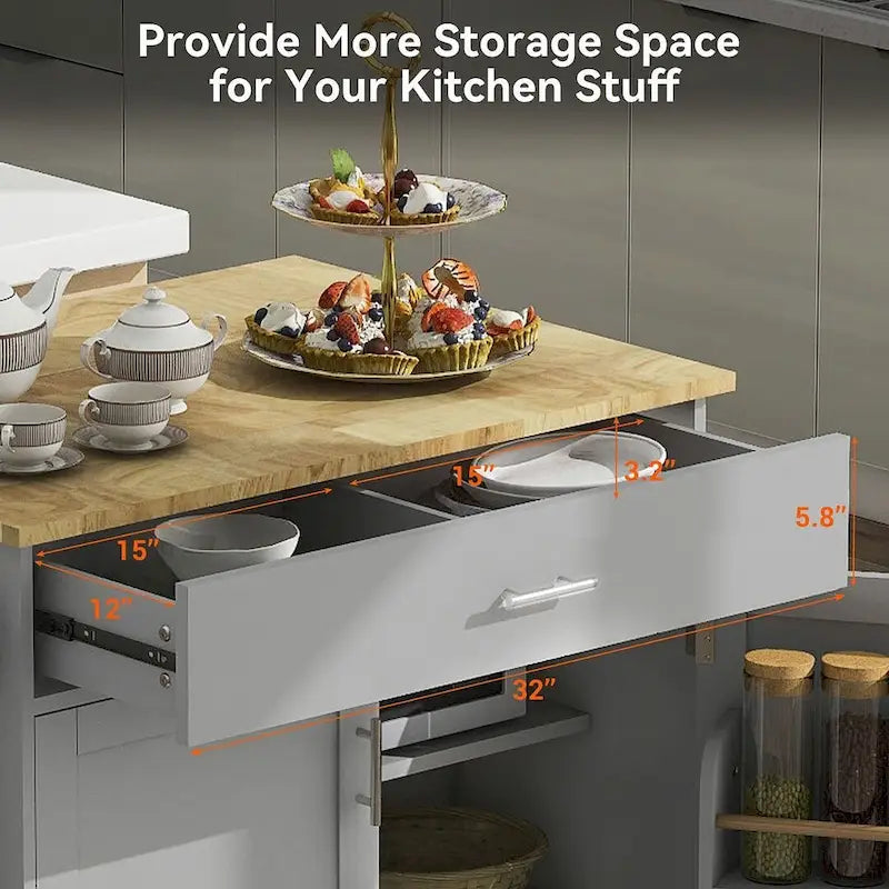 39" W Modern Rubberwood Top Kitchen Cart with Storage and Towel Racks