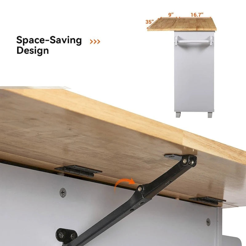 39" W Modern Rubberwood Top Kitchen Cart with Storage and Towel Racks