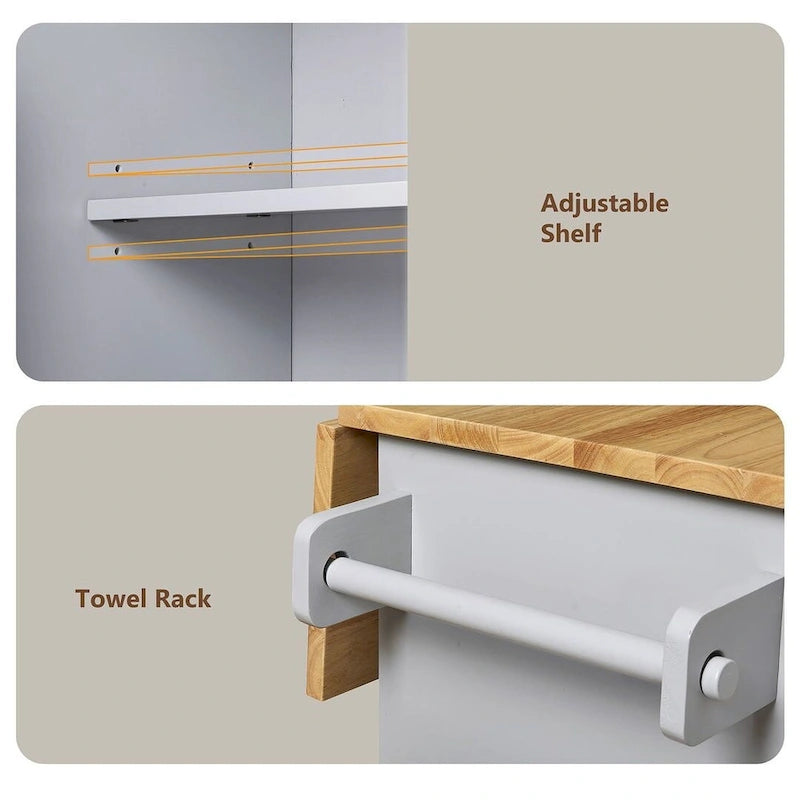 39" W Modern Rubberwood Top Kitchen Cart with Storage and Towel Racks