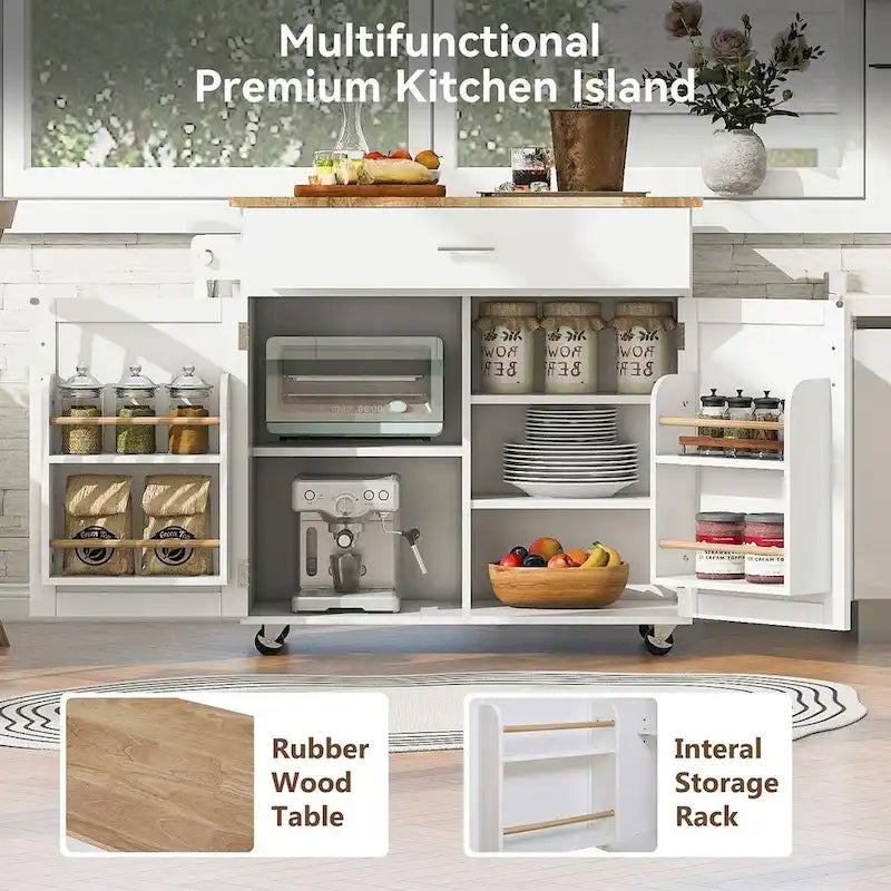 39" W Modern Rubberwood Top Kitchen Cart with Storage and Towel Racks