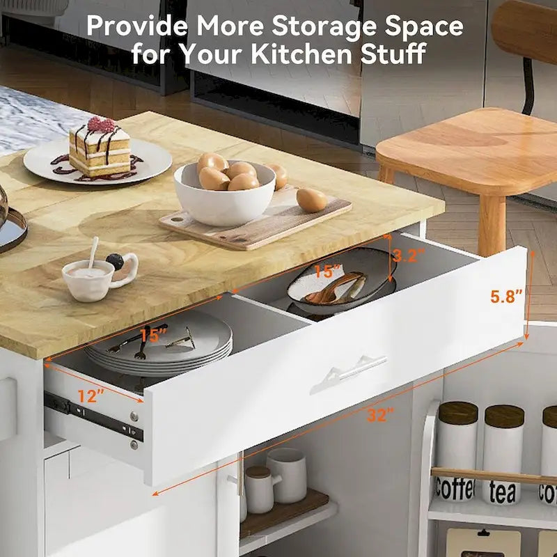 39" W Modern Rubberwood Top Kitchen Cart with Storage and Towel Racks