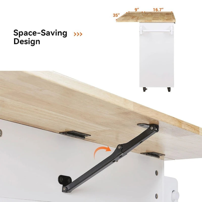 39" W Modern Rubberwood Top Kitchen Cart with Storage and Towel Racks