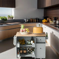 Rolling Kitchen Cart with Internal Storage Rack and Pull-Out Cabinet