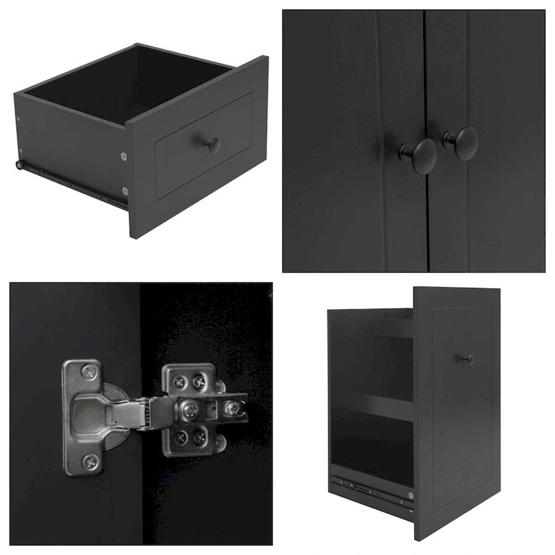 Rolling Kitchen Cart with Internal Storage Rack and Pull-Out Cabinet