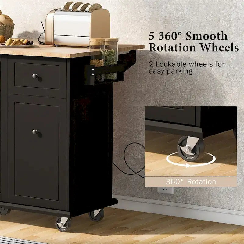 Rolling Kitchen Cart with Internal Storage Rack and Pull-Out Cabinet
