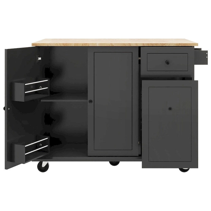 Rolling Kitchen Cart with Internal Storage Rack and Pull-Out Cabinet