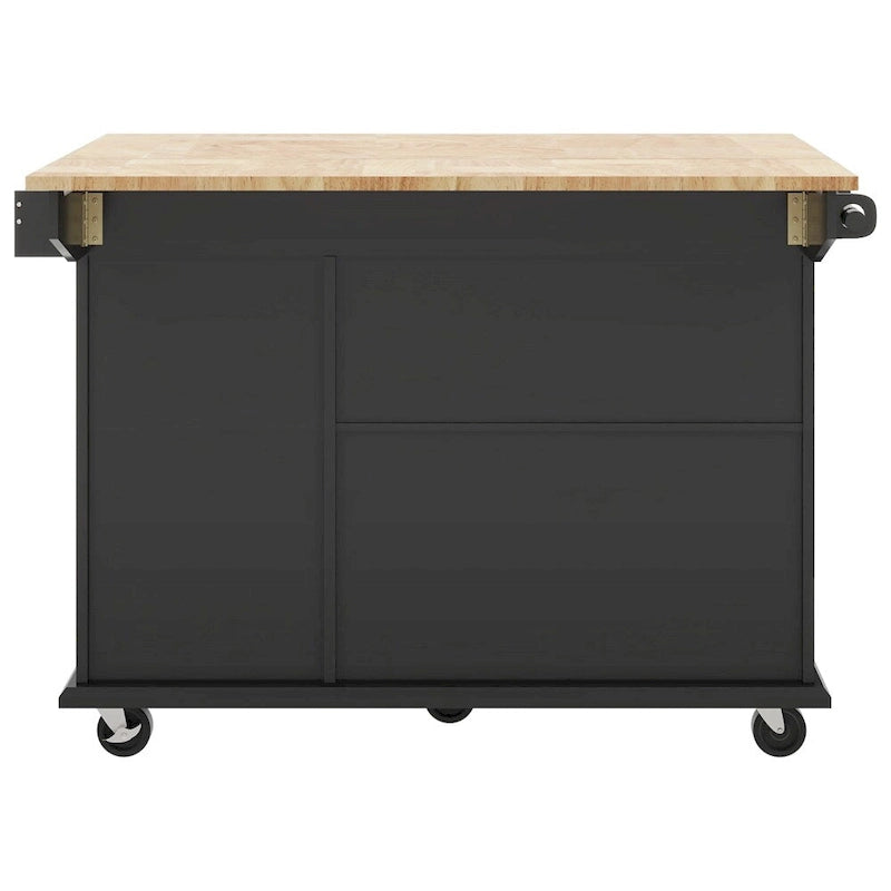 Rolling Kitchen Cart with Internal Storage Rack and Pull-Out Cabinet